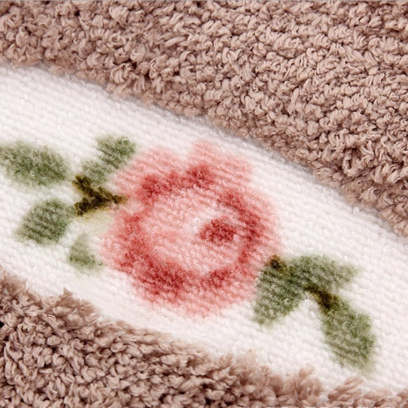 UKELER Luxurious Soft Floral Non-Slip Toilet Contour Rug, Contour Bath Rug, Soft Shaggy U-Shaped Toilet Floor Mat for Bathroom 20-By-20 Inch, Mocha - Image 2